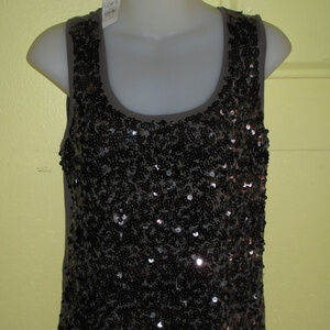 LOFT Charcoal Sequin Embellished Tank M Petite